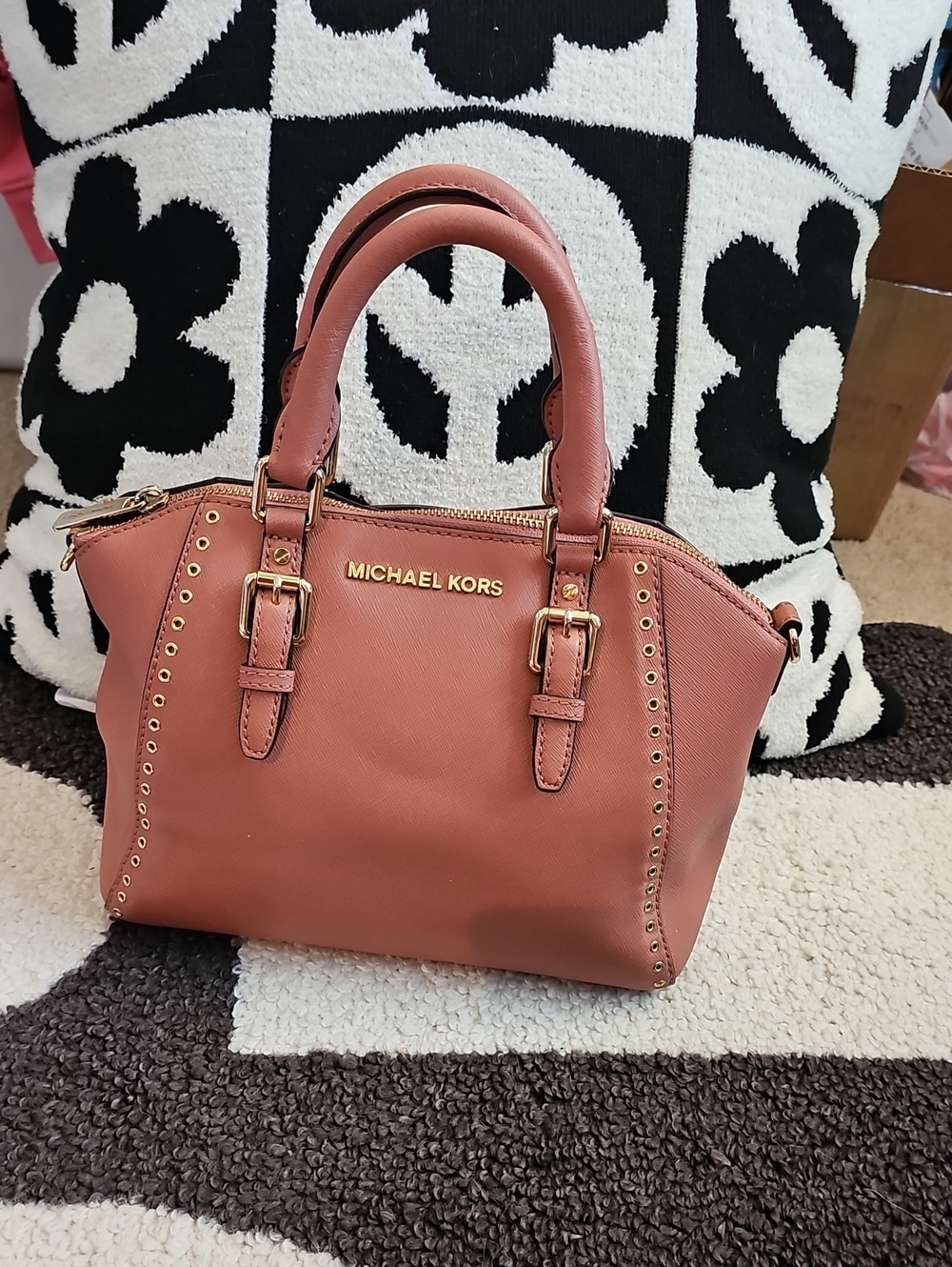 Michael Kors Rose Leather Satchel with Gold Hardware